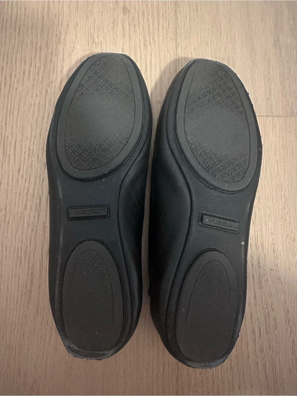 Tory Burch Black Leather Ballet Flats with Gold Logo